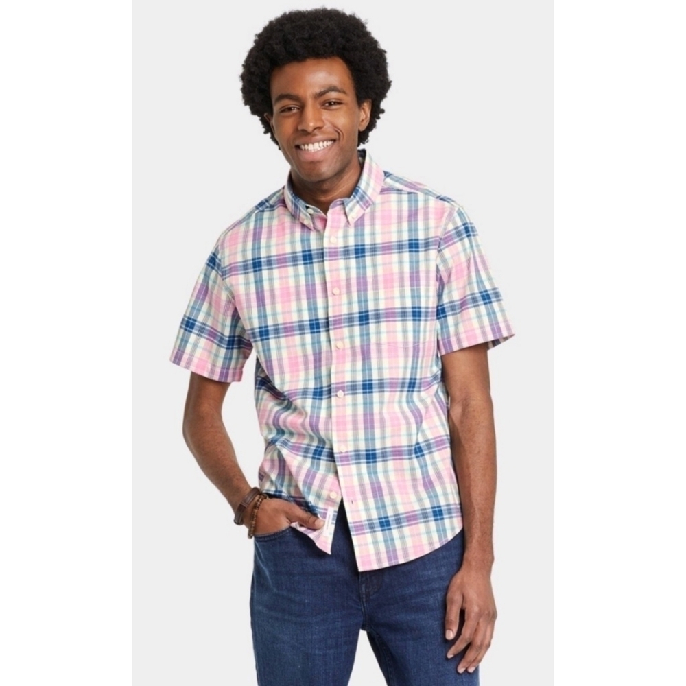 NEW Goodfellow & Co. Men's Striped Short Sleeve Button Down Shirt